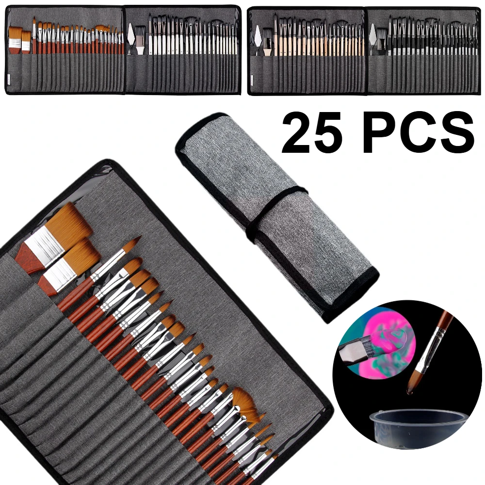 Gouache Paint Set - Conjunto de 25 Pincéis Profissionais com